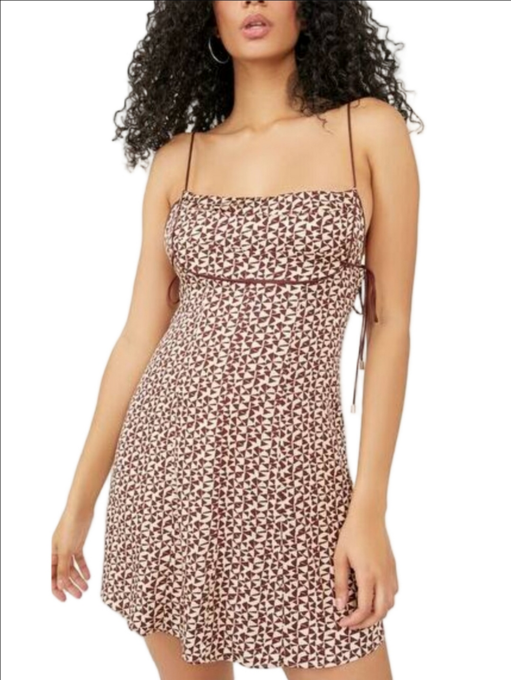 FREE PEOPLE Kai Coffee Combo bow tie spaghetti straps mini dress